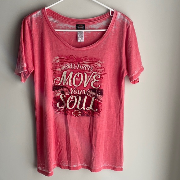 Harley-Davidson Burnout Peach 2 Wheels Move Your Soul-  soft, size Medium - Picture 1 of 5